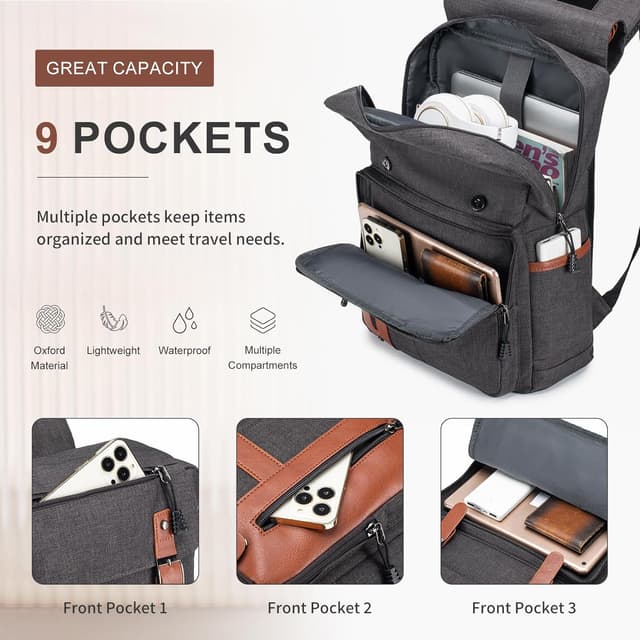 Detalle de SUCIKORIO 40x30x15cm Travel Backpack Underseat Cabin Bag with 15.6-inch laptop compartment (Brown)