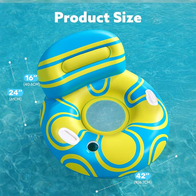 Thumbnail 6 de Sloosh Inflatable Pool Chair Lounger (42" x 24") – Blue/Green pool lilo with backrest and cup holder