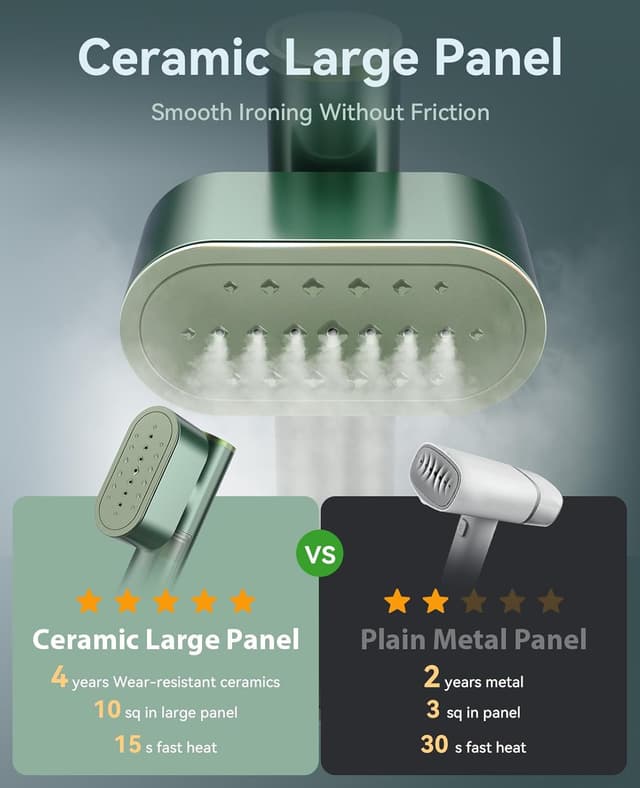 Detalle de Jack & Rose dual-voltage travel clothes steamer (100–240V) with 15s heat-up and 2-in-1 dry/wet ironing