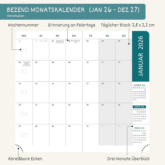 Detalle de BEZEND Monats-Taschenkalender 2026/27 A6