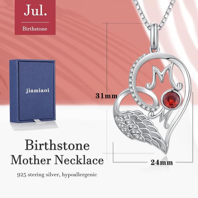 Thumbnail 6 de jiamiaoi 18K Weißgold plattierte Herz-Kette mit 925 Silberanhänger und Geburtsstein-Herz