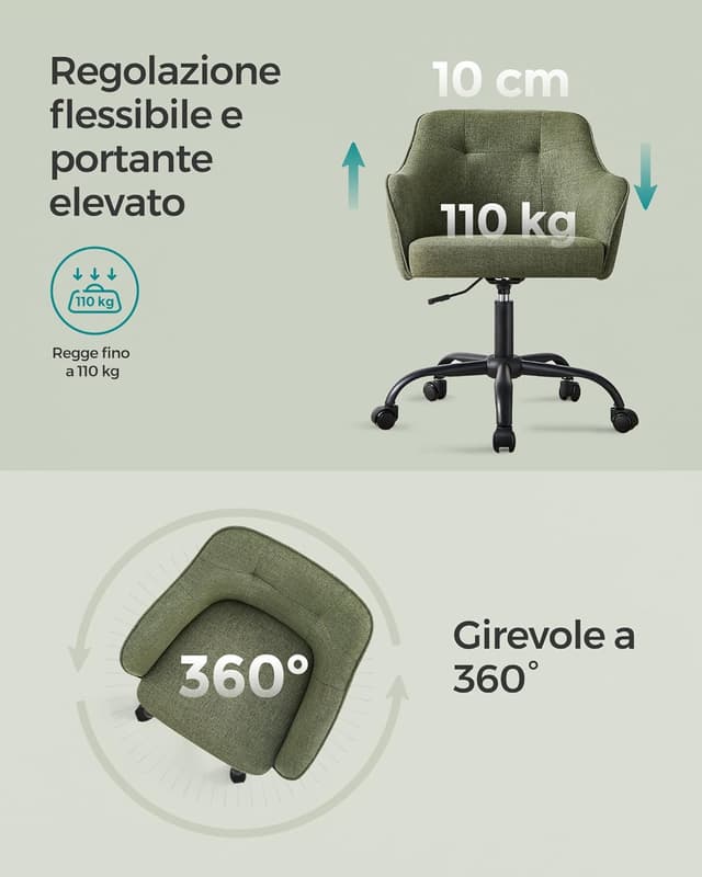 Thumbnail 6 de Sedia da ufficio SONGMICS OBG019C01, poltrona ergonomica girevole regolabile in altezza verde