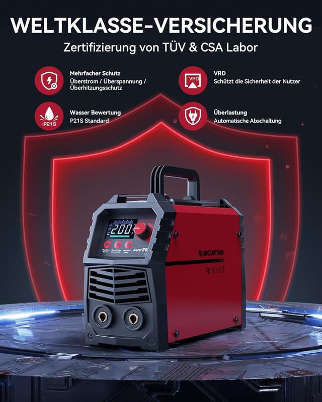 Detalle 1 de ARCCAPTAIN ARC 200A Schweißgerät mit Lift TIG