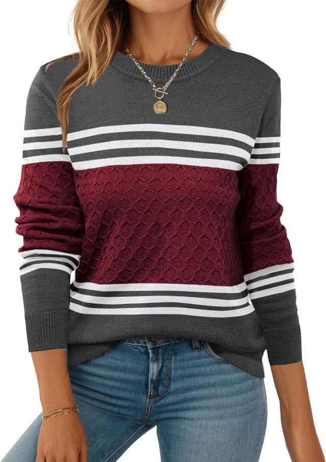 Detalle de Zeagoo Women’s Crew Neck Jumper Long Sleeve (Colourblock) – S to XXL