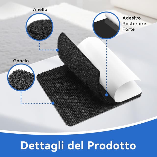Detalle 2 de HOMMAND Feltro adesivo Forte biadesivo hook & loop, 24 pezzi (rettangoli, quadrati e tondi) nero