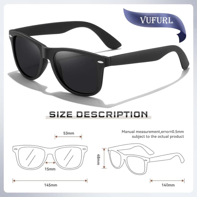 Detalle de Vufurl Ultra Light Rectangular Polarized Sunglasses (UV400) for men and women