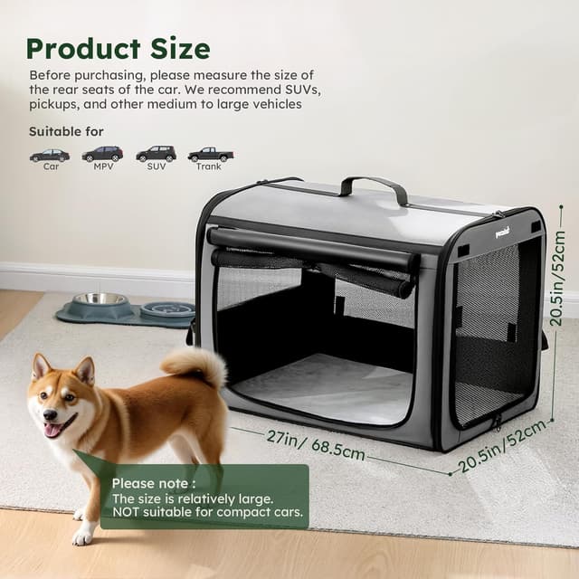 Detalle 2 de Pecute Large Dog Car Crate 68.5×52×52cm
