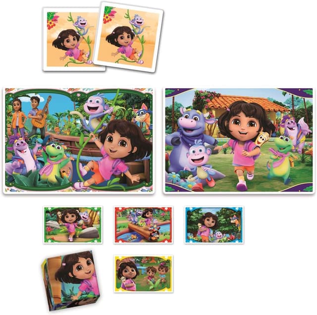 Detalle de Clementoni Edukit 4 in 1 Dora (18209) – Spielesammlung mit 2 Puzzles, Memo & Würfelpuzzle für ab 3 Jahren