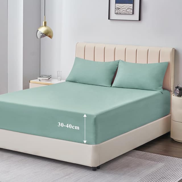 Detalle de Aisbo Super King Fitted Sheet Sage Green (Extra Deep Pocket 16 inch / 40 cm) – Brushed Microfibre