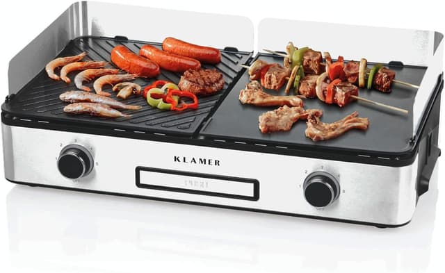 Detalle de KLAMER Elektrogrill mit Duo-Platten, abnehmbaren Platten & separater Temperatureinstellung
