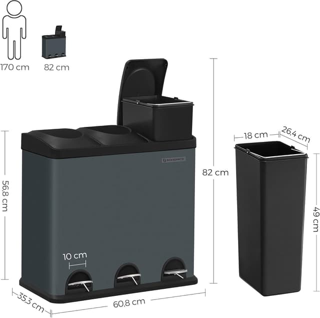 Thumbnail 6 de Songmics LTB54G Pattumiera 54 L a pedale