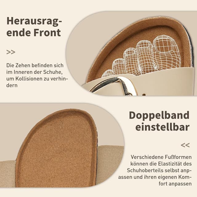 Detalle 2 de Torotto Pantoletten für Damen: verstellbare Schnallen-Sandalen & Hausschuhe mit flachem Absatz
