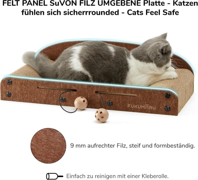 Thumbnail 6 de FUKUMARU 53,3 cm Karton-Katzenkratzer mit Glockenball-Spielzeug – Kratzbett für Indoor