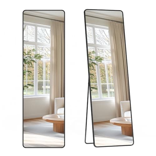 Detalle de SONGMICS LFM034B01 espejo de cuerpo entero negro tinta (150 x 40 cm) con marco de aleación y cristal templado