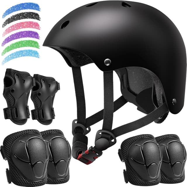 Detalle de Kids Bike Helmet Set with Adjustable Helmet, Pads & Wrist Guards (Ages 2–14)