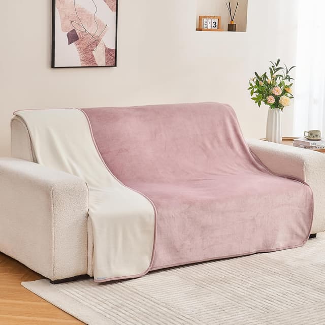 Thumbnail 6 de Yaning Waterproof Blanket 203x228cm in Dusty Pink/Off White – reversible leakproof bed, sofa & car cover