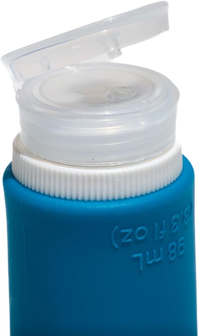 Detalle de Muitomas flaconi da viaggio da 98 ml con custodia trasparente in silicone (3 pezzi) blu ottanio