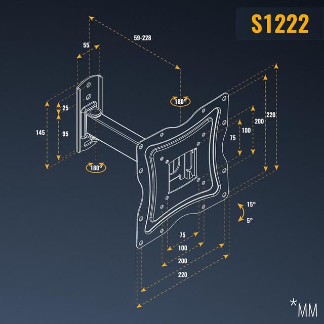 Detalle 2 de RICOO TV Wandhalterung S1222 – schwenkbar & neigbar für 32–55 Zoll, VESA 200 x 200 mm bis 30 kg