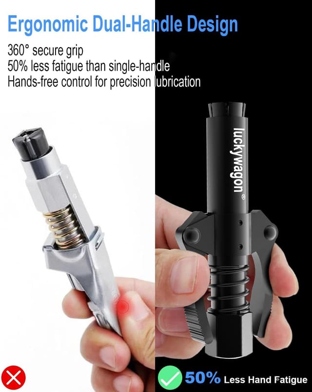 Detalle de luckywagon Grease Gun Coupler (Leakproof, Quick-Release) for 1/8" NPT Grease Guns — 12,000 PSI