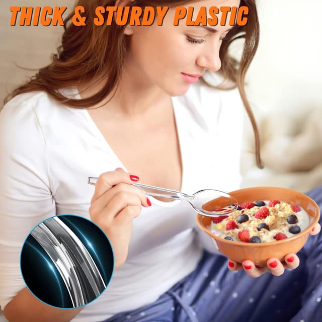 Detalle de Dipoo 6.8" Clear Plastic Spoons (BPA-Free, Heat-Resistant) Heavy Duty Disposable Cutlery, 84 Count