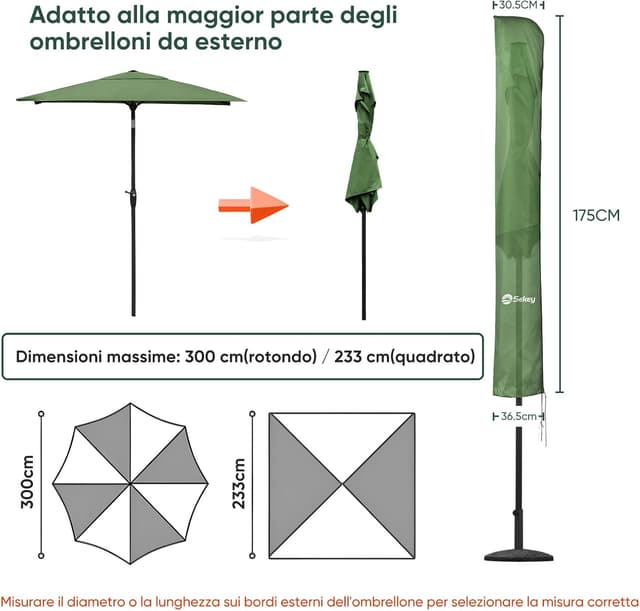 Detalle 2 de Sekey Custodia Premium per Ombrello da 300 cm con manico di montaggio e zip impermeabile UV 50+