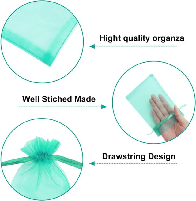 Detalle de jijAcraft Türkis Organzasäckchen 10x15 cm