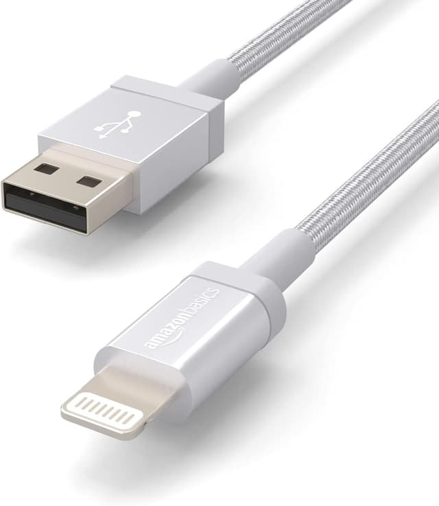 Detalle 1 de Amazon Basics Cable Lightning USB-A Nailon Trenzado MFi Plateado