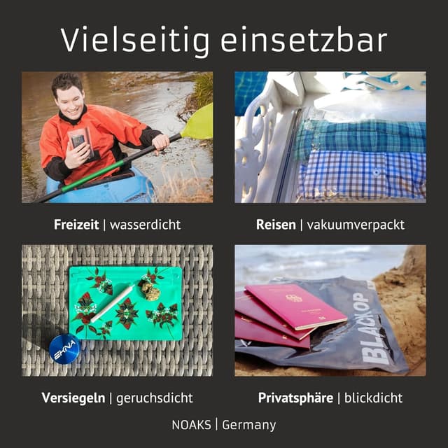 Detalle de Noaks Bags 5er-Pack wasserdichte IPX8-Beutel (L, DIN A4) – luft- und geruchsdicht für Reise & Outdoor