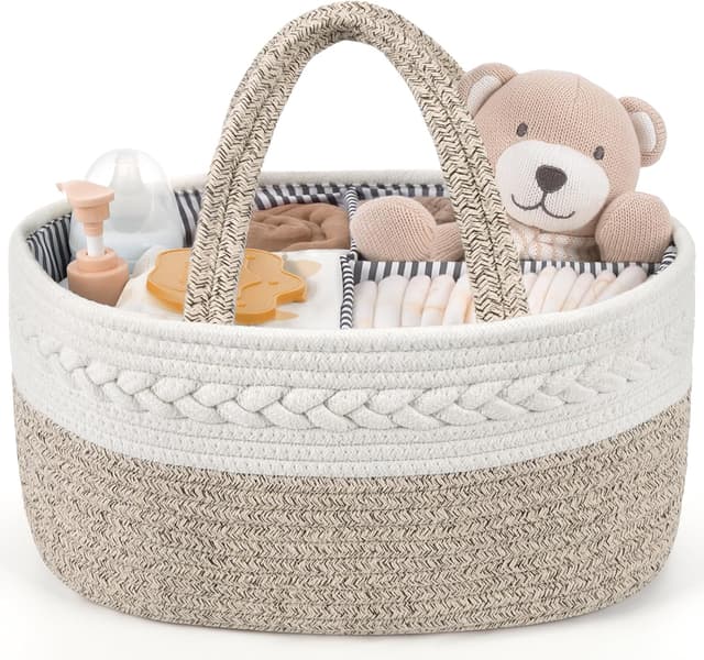 Detalle de Maliton Nappy Caddy (Large) – X-Large cotton rope storage basket with removable compartments