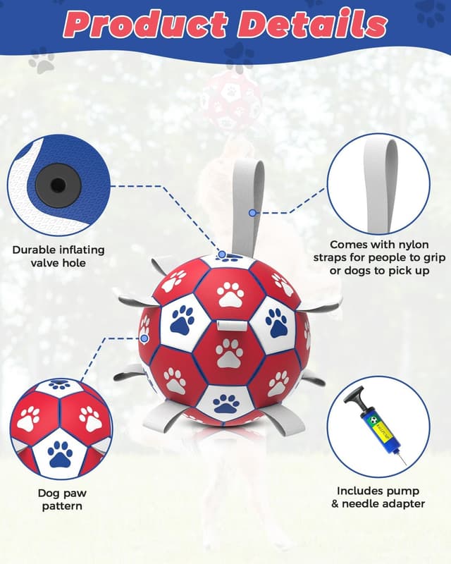 Detalle de HETOO Dog Soccer Ball (Red/White) – interactive, floating ball for small to medium dogs