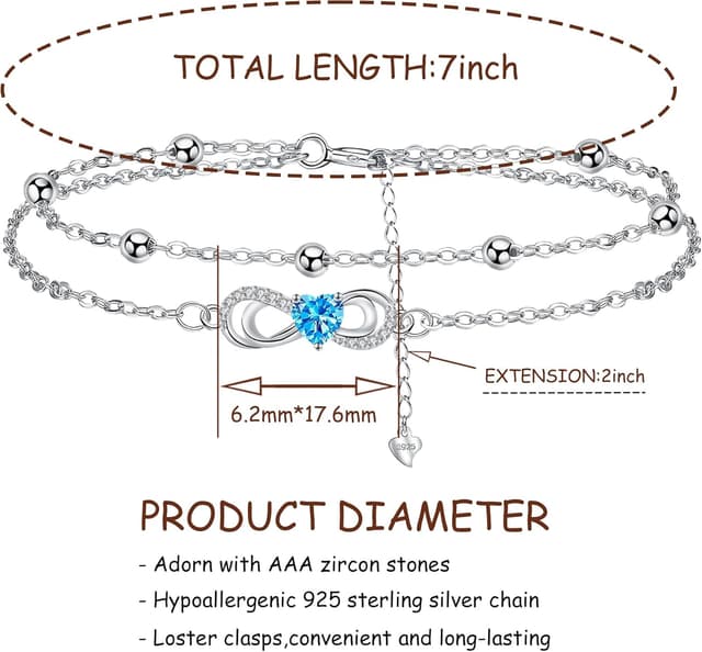 Detalle de Yinsen Damen Unendlichkeitsherz Armband aus 925 Sterling Silber – Geschenkidee zu Geburtstag, Muttertag & Weihnachten