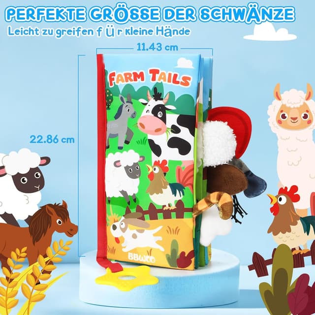 Detalle 2 de BBWOO Babybuch mit Knister-, Stoff- und Fühl-Elementen – Quiet Book mit Beißring für Babys ab 0+ Monaten