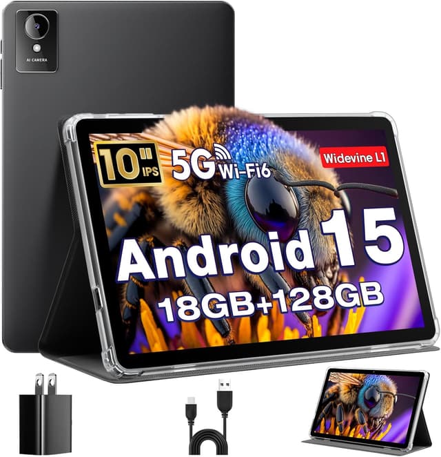 Detalle de 10-Zoll Android-15 Tablet mit Hülle – Octa-Core, 18 GB RAM, 128 GB Speicher (erweiterbar), 5G & Widevine L1