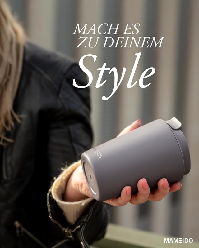 Detalle de MAMEIDO Thermobecher 350 ml – doppelwandiger, auslaufsicherer Kaffeebecher to go aus Edelstahl