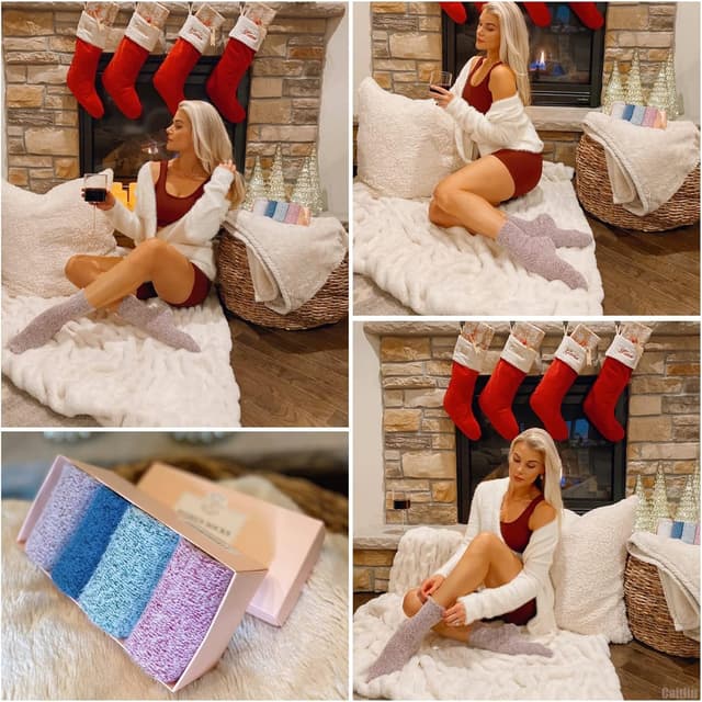 Thumbnail 6 de ICEIVY Fluffy Fluffy Socks gift set for women – warm wool thermal bed socks, 5 pairs (one size 4–9)
