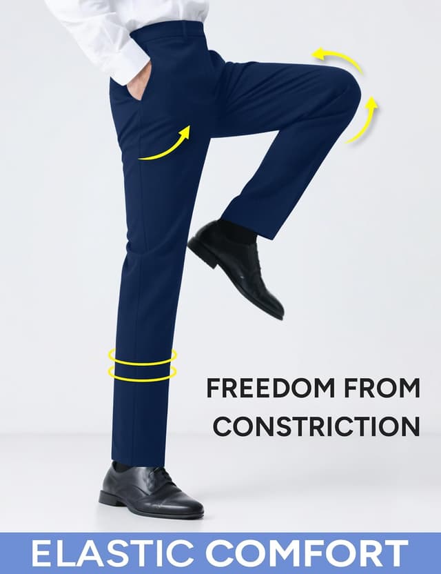 Detalle de RainbowDate Men’s Stretch Slim Fit 3-Piece Suit (Navy) — Jacket, Vest & Adjustable Waist Pants