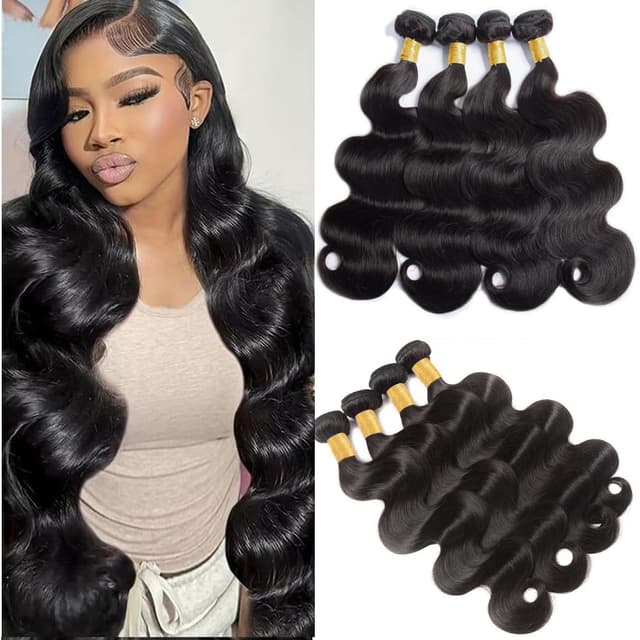 Detalle 2 de Caplina 16A Brazilian Virgin Hair Body Wave Bundles (4 Bundles) – Unprocessed Natural Black, 16–20 Inches