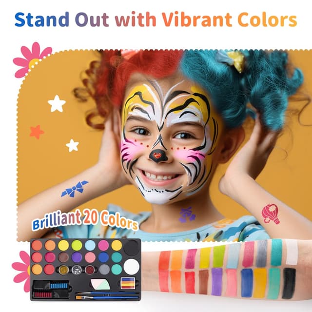 Detalle de Janolia Kinderschminken Set mit 20 Wasserfarben (Gesichtsfarbe) für Fasching, Halloween & Theater-Make-up