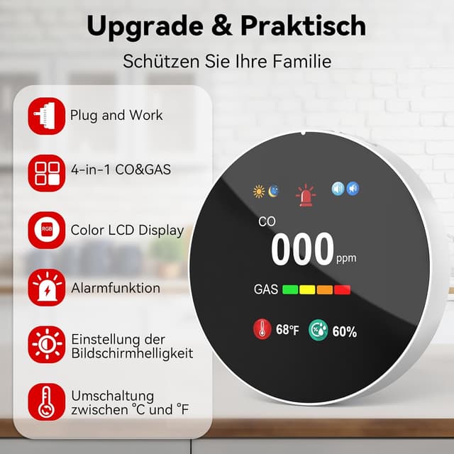 Thumbnail 1 de CHZHVAN 4‑in‑1 CO Gasmelder Steckdose