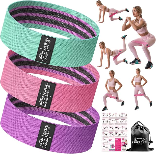 Detalle de Fabric Resistance Bands Set for Women and Men (Light/Medium/Heavy) for Glutes, Thighs, Yoga, Pilates & Rehab