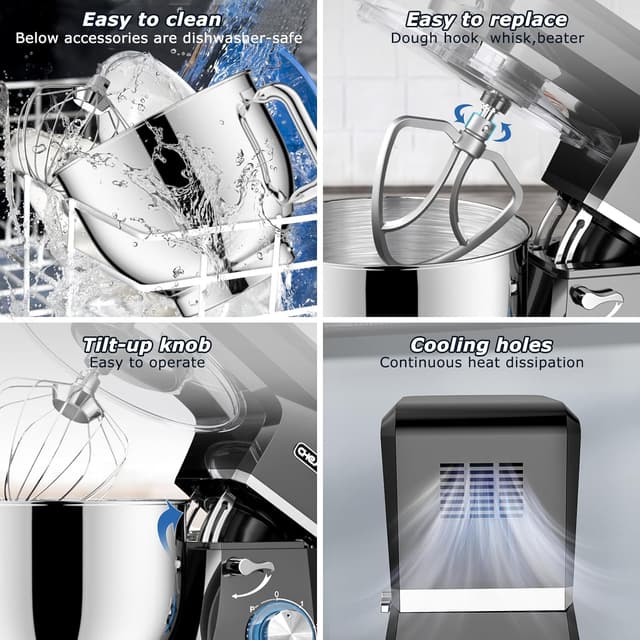 Detalle de CHeflee Robot Pâtissier 2000 W – 8 L, 6 vitesses avec fonction Pulse, bol en acier inox