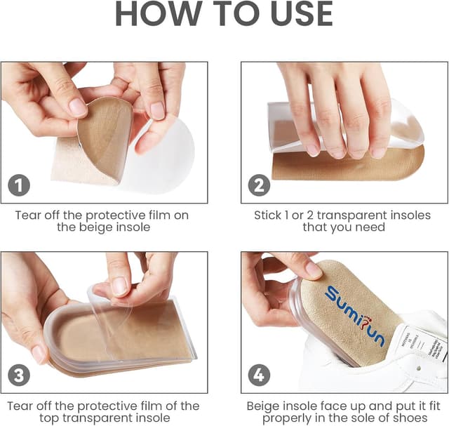 Thumbnail 6 de Sumifun Heel Lift Inserts (Gel) for Women – Adjustable Orthopedic Heel Pads (S, Beige) – 1/8in/2/8in/3/8in