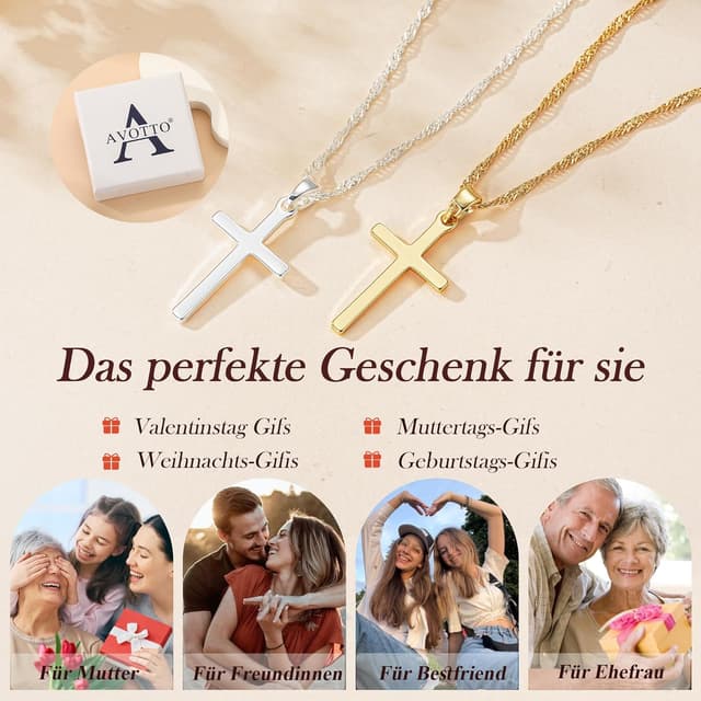 Detalle de Avotto Kreuzkette Damen 925, 18+2