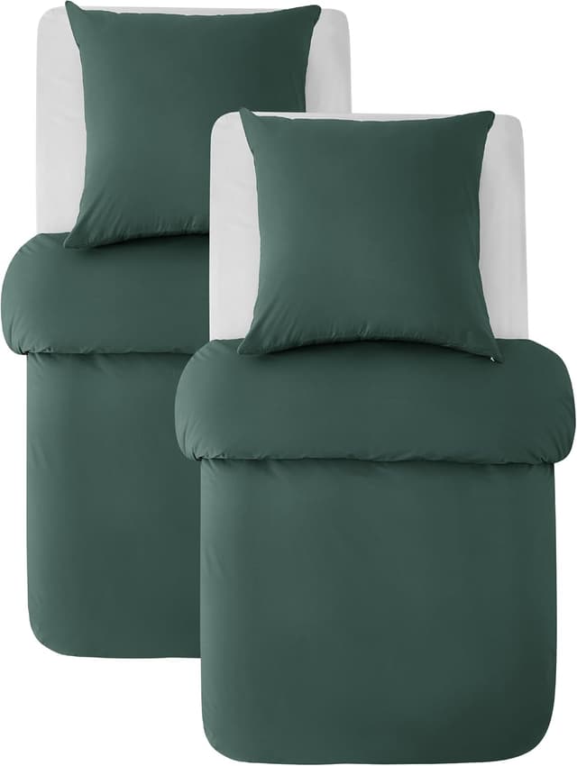 Detalle de BEDSURE Bettwäsche 135x200 aus Baumwolle, 4-teilig in Dunkelgrün (mit Reißverschluss, Oeko-Tex)