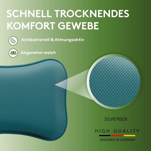 Detalle de SilverRack Premium Badewannenkissen Petrol – Nacken- & Whirlpool-Kopfstütze mit Saugnäpfen