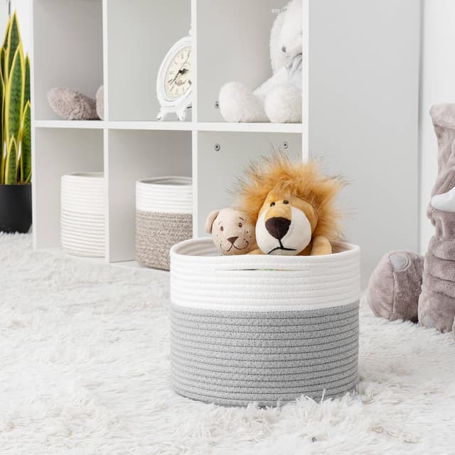 Detalle 2 de TIMEYARD Aufbewahrungskorb Kind Grau Weiß 24x18cm