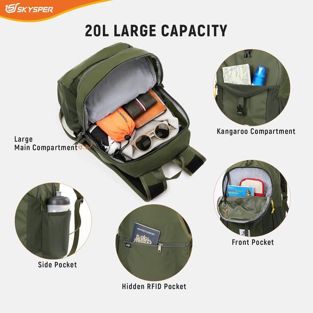 Detalle de SKYSPER Zaino pieghevole antifurto con protezione RFID da 20L