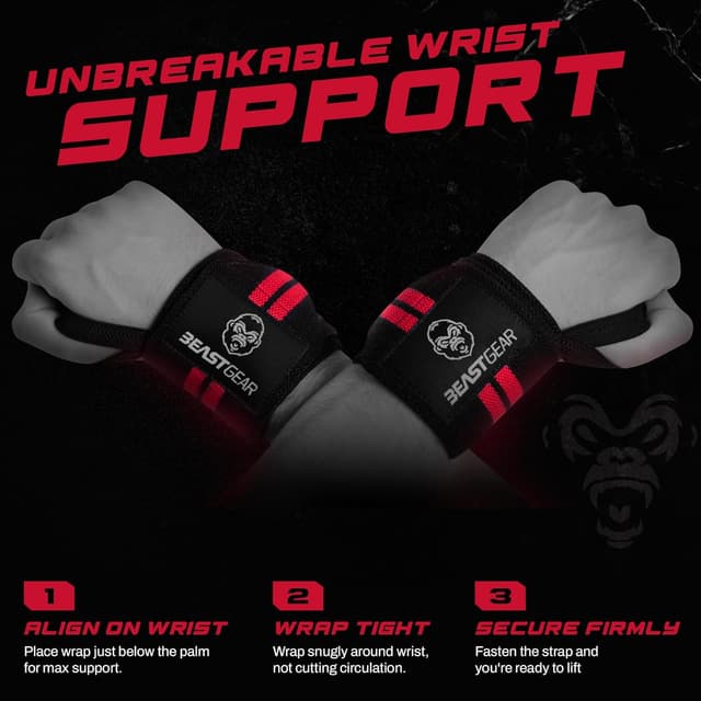 Detalle de Beast Gear 20" Cotton Weight Lifting Wrist Supports Wraps with Thumb Loop