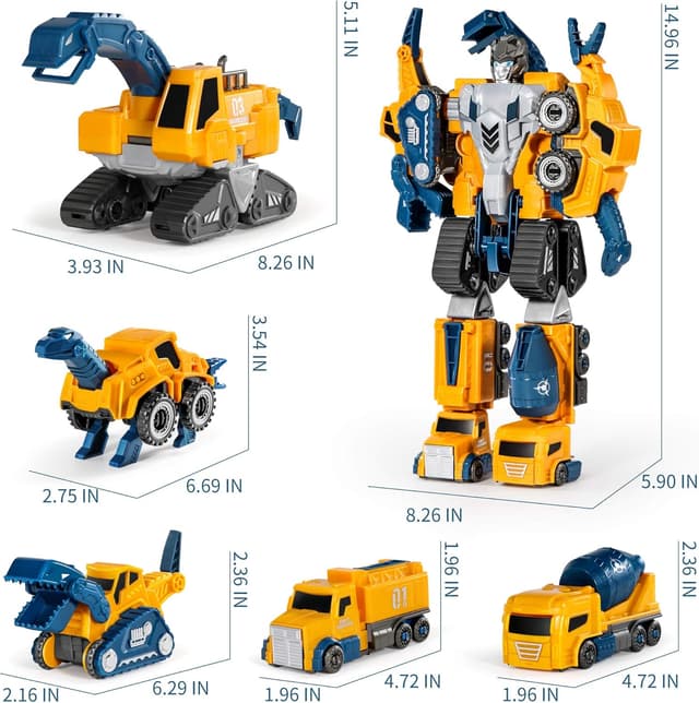 Detalle de MIEBELY Toddler Robot Construction Vehicles Set (5-Piece) – Transforming Magnetic Robot Trucks for Kids