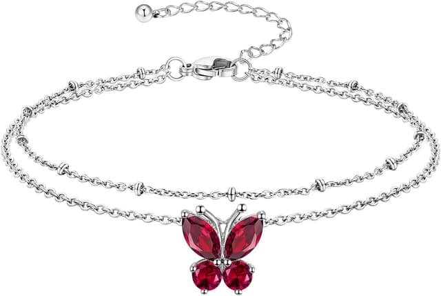Detalle de Richsteel Geburtsstein Fußkette für Damen – doppeltes Fußkettchen aus 316L Edelstahl mit Schmetterling